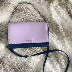 KATE SPADE CAMERON LEATHER CLUTCH LILAC/ NAVY / WHITE